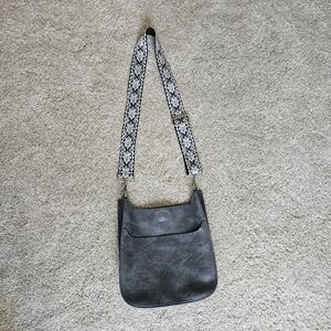 NWOT Vegan Leather Crossbody Bag Grey w  Guitar Strap …Hermes Evelyn lookalike